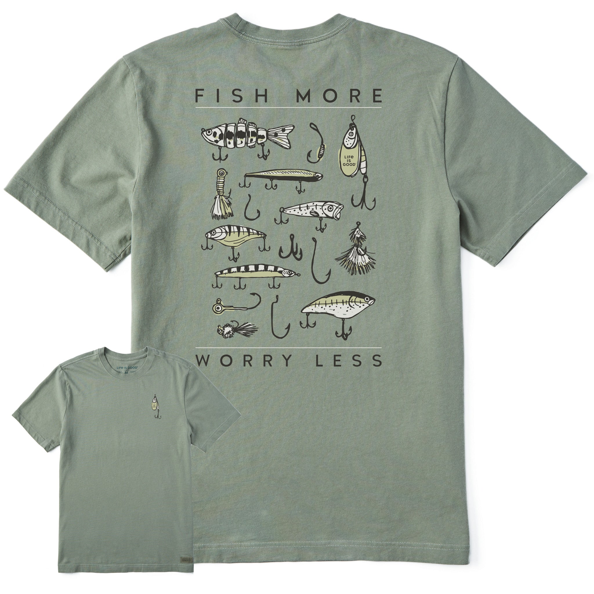 Men's Fish More Worry Less Hooks and Tackle Short Sleeve Tee