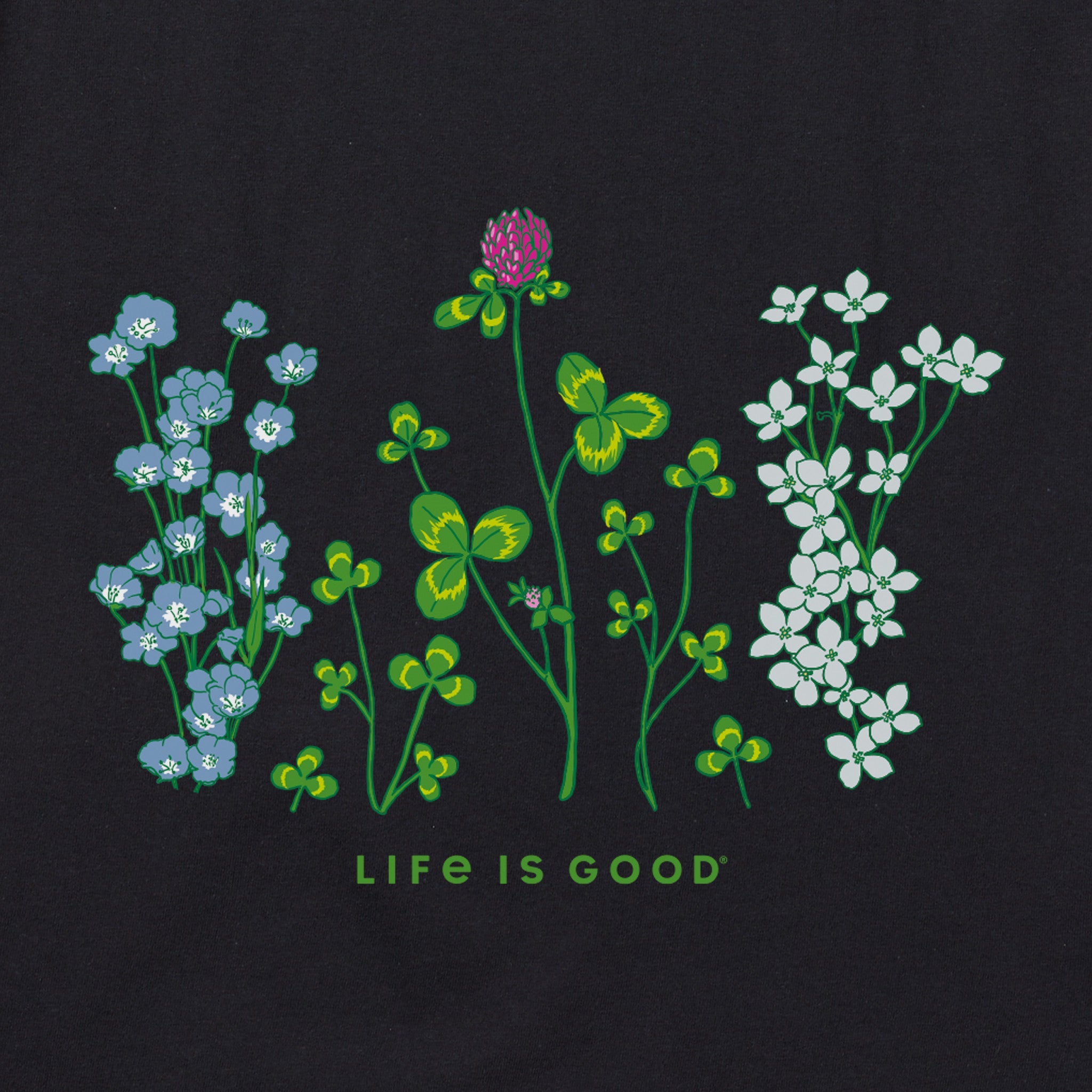 Women's Detailed Clovers and Wildflowers Long Sleeve Crusher Vee