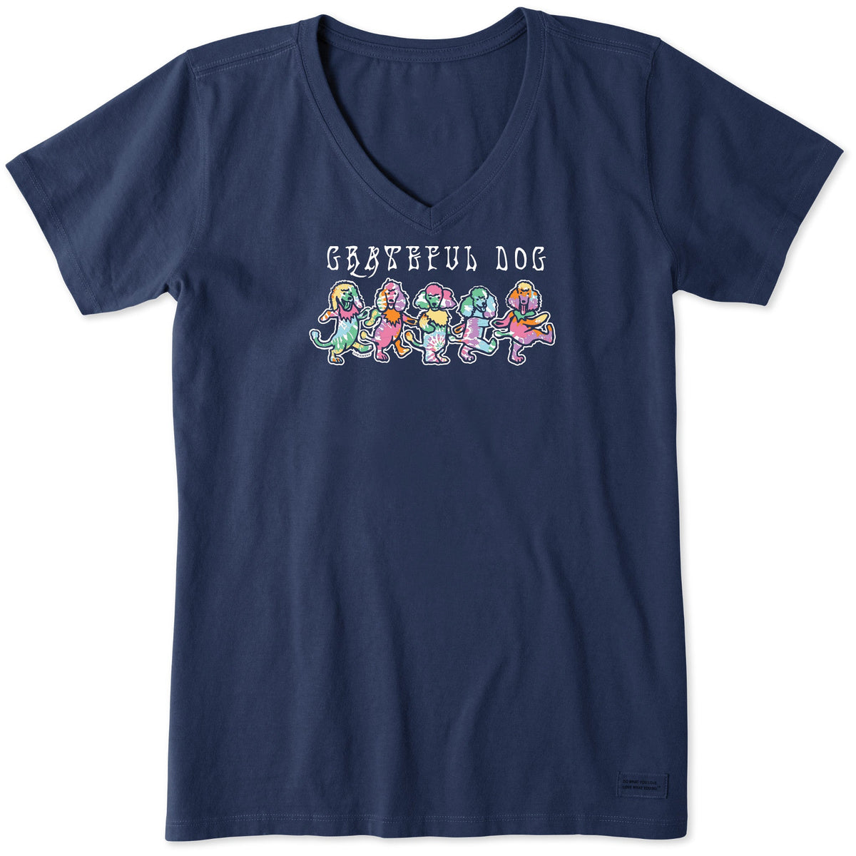 Women's Grateful Tie Dye Poodles Short Sleeve Crusher Vee