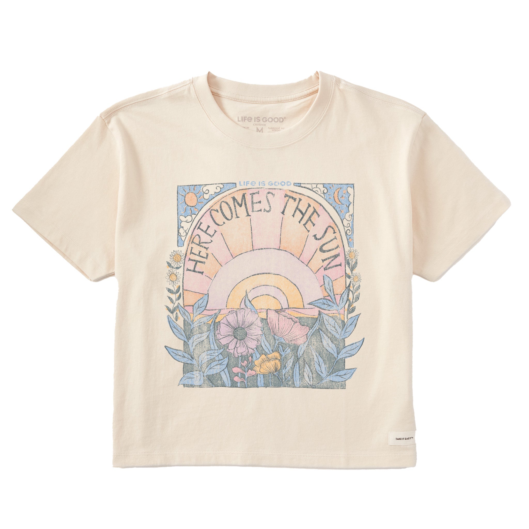 Women's Here Comes The Sun Hippie Short Sleeve Crusher Boxy Tee