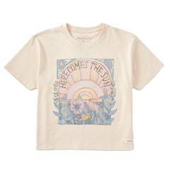 Women's Here Comes The Sun Hippie Short Sleeve Crusher Boxy Tee