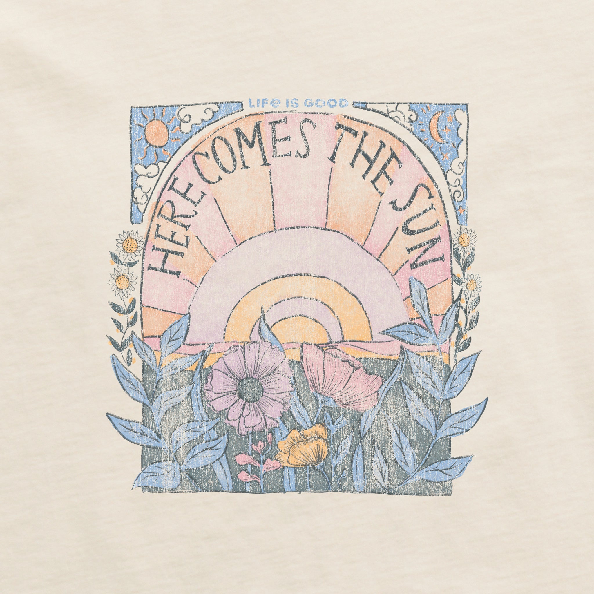 Women's Here Comes The Sun Hippie Short Sleeve Crusher Boxy Tee