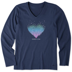Women's Kindness is Free Evaporating Heart Long Sleeve Crusher Vee