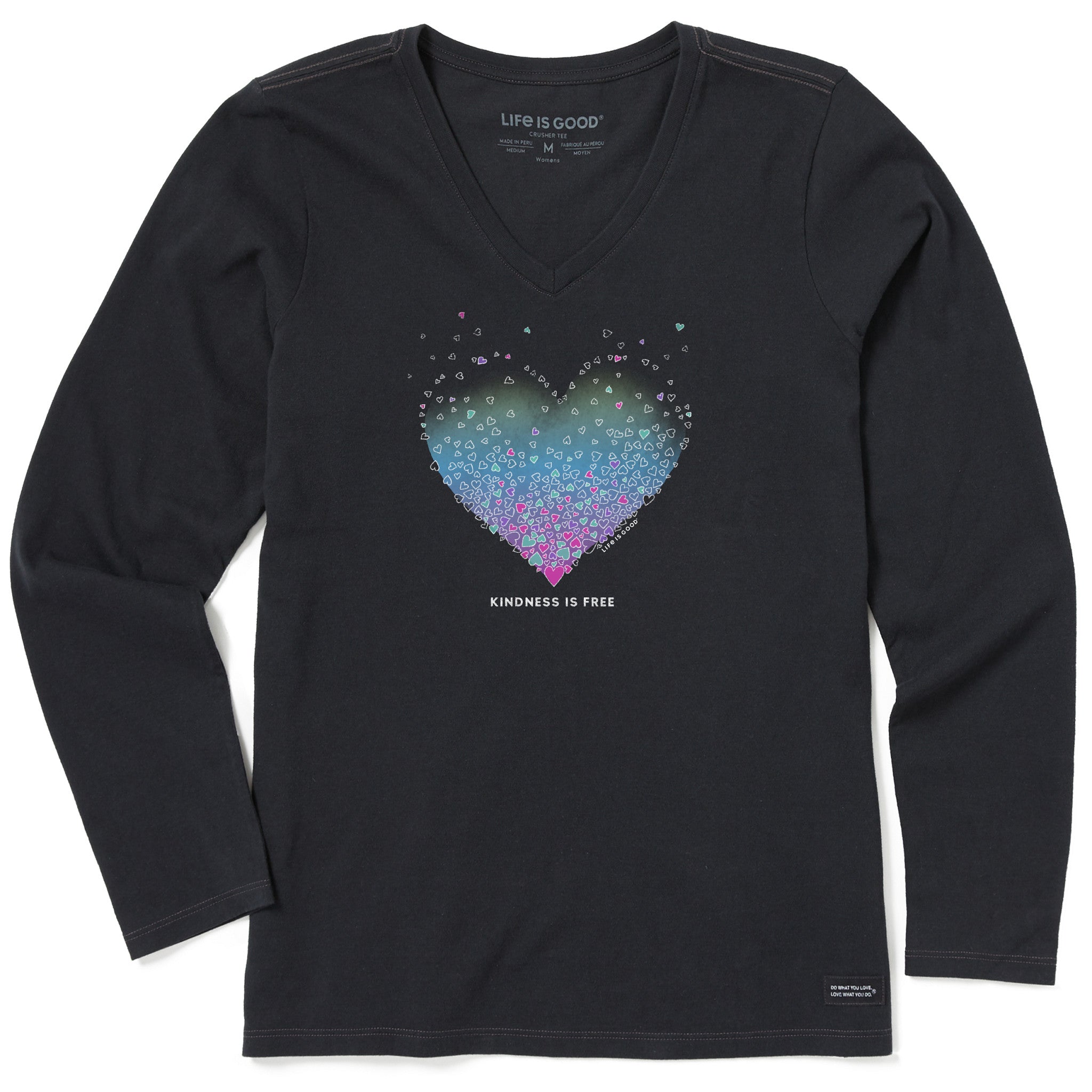 Women's Kindness is Free Evaporating Heart Long Sleeve Crusher Vee