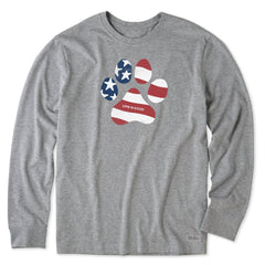 Men's US Flag Paw Long Sleeve Crusher Tee