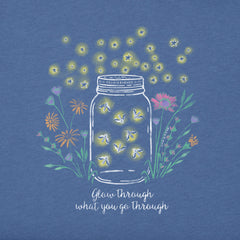 Women's Fireflies Flowers Jar Long Sleeve Crusher Vee