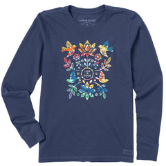 Women's Folk Art Garden Tie Dye Long Sleeve Crusher Tee