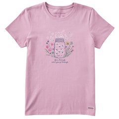 Women's Fireflies Flowers Jar Short Sleeve Tee