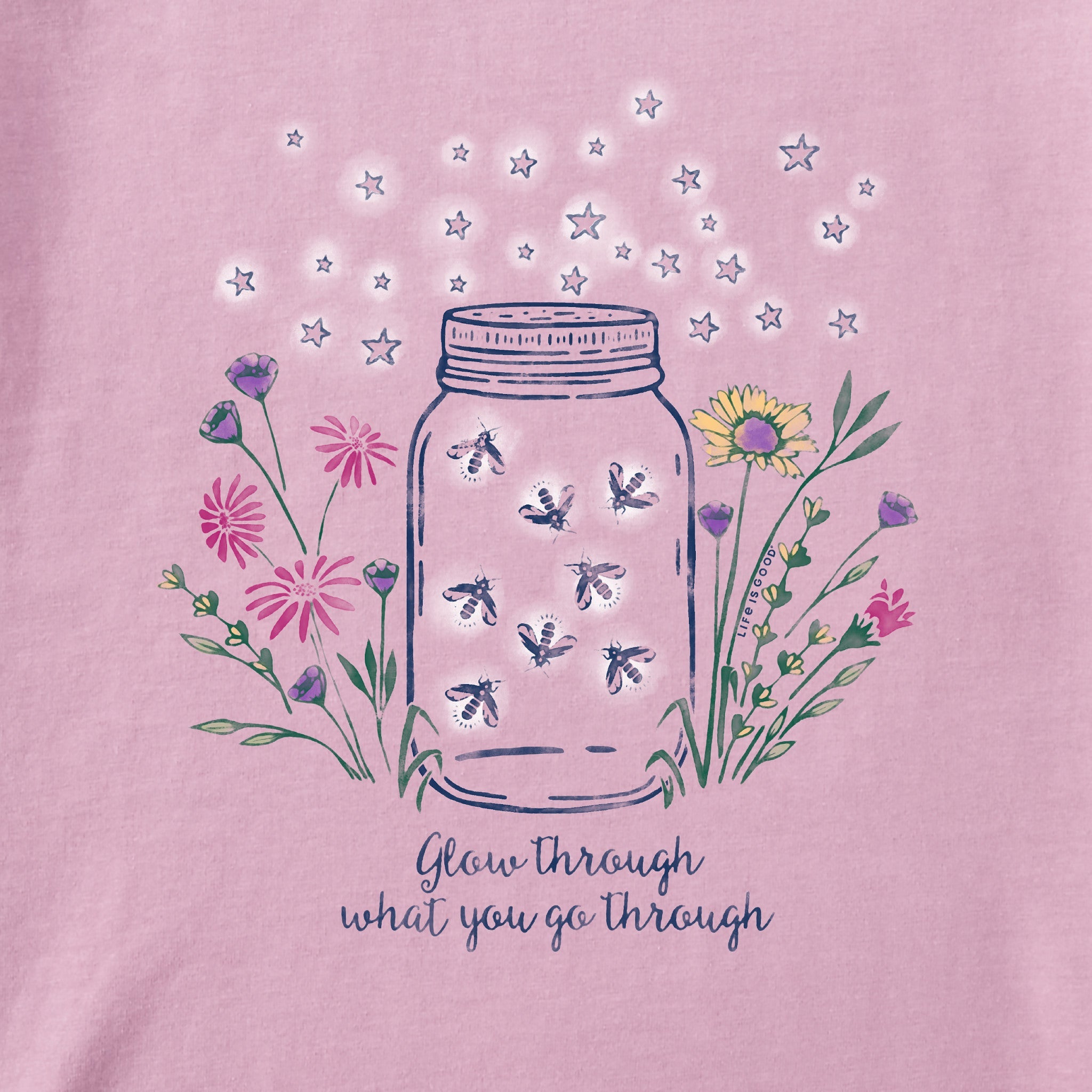 Women's Fireflies Flowers Jar Short Sleeve Tee