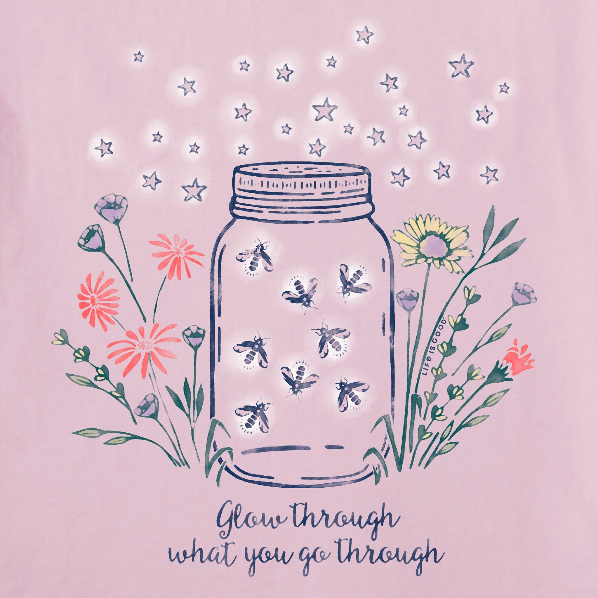 Women's Fireflies Flowers Jar Short Sleeve Tee