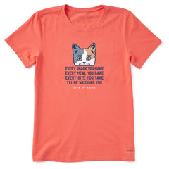 Women's I'll Be Watching You Cat Short Sleeve Crusher Tee