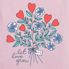 Women's Let Love Grow Heart Flowers Short Sleeve Crusher Vee