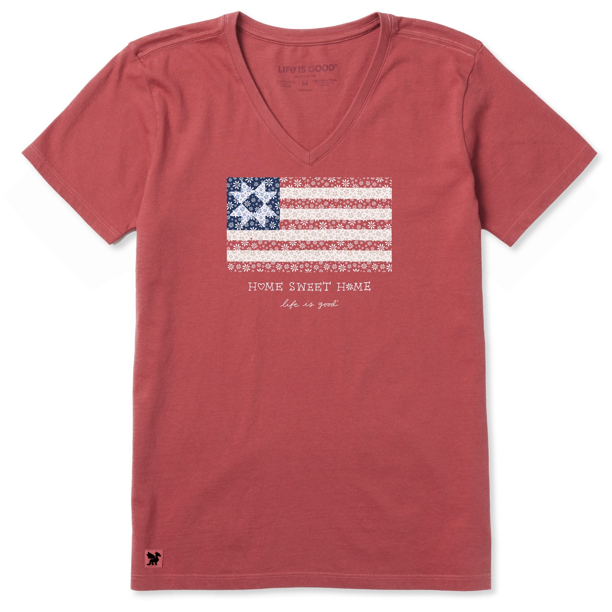 Women's Home Sweet Home Quilted Flag Short Sleeve Vee