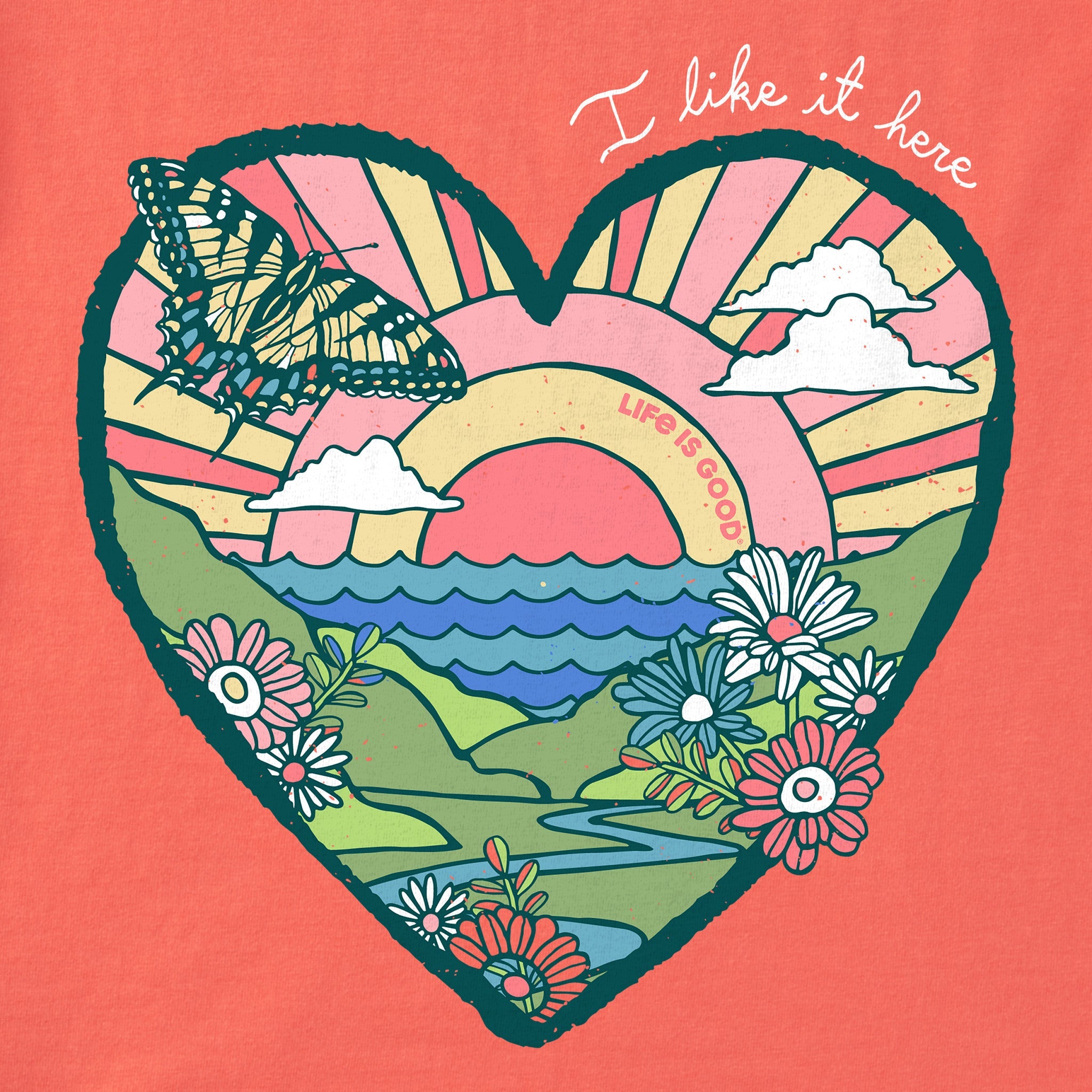 Women's I Like it Here Heart Short Sleeve Crusher-LITE Vee