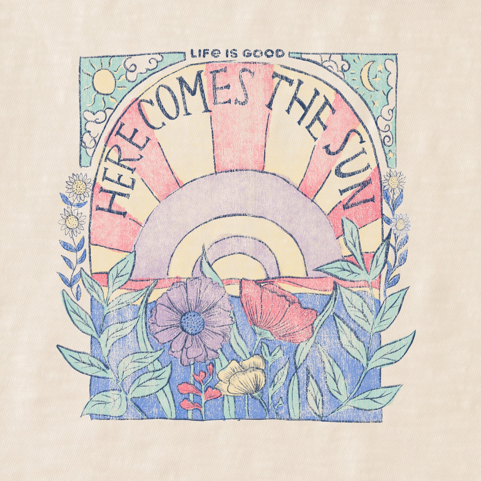Women's Here Comes The Sun Hippie Relaxed Fit Short Sleeve Slub Tee