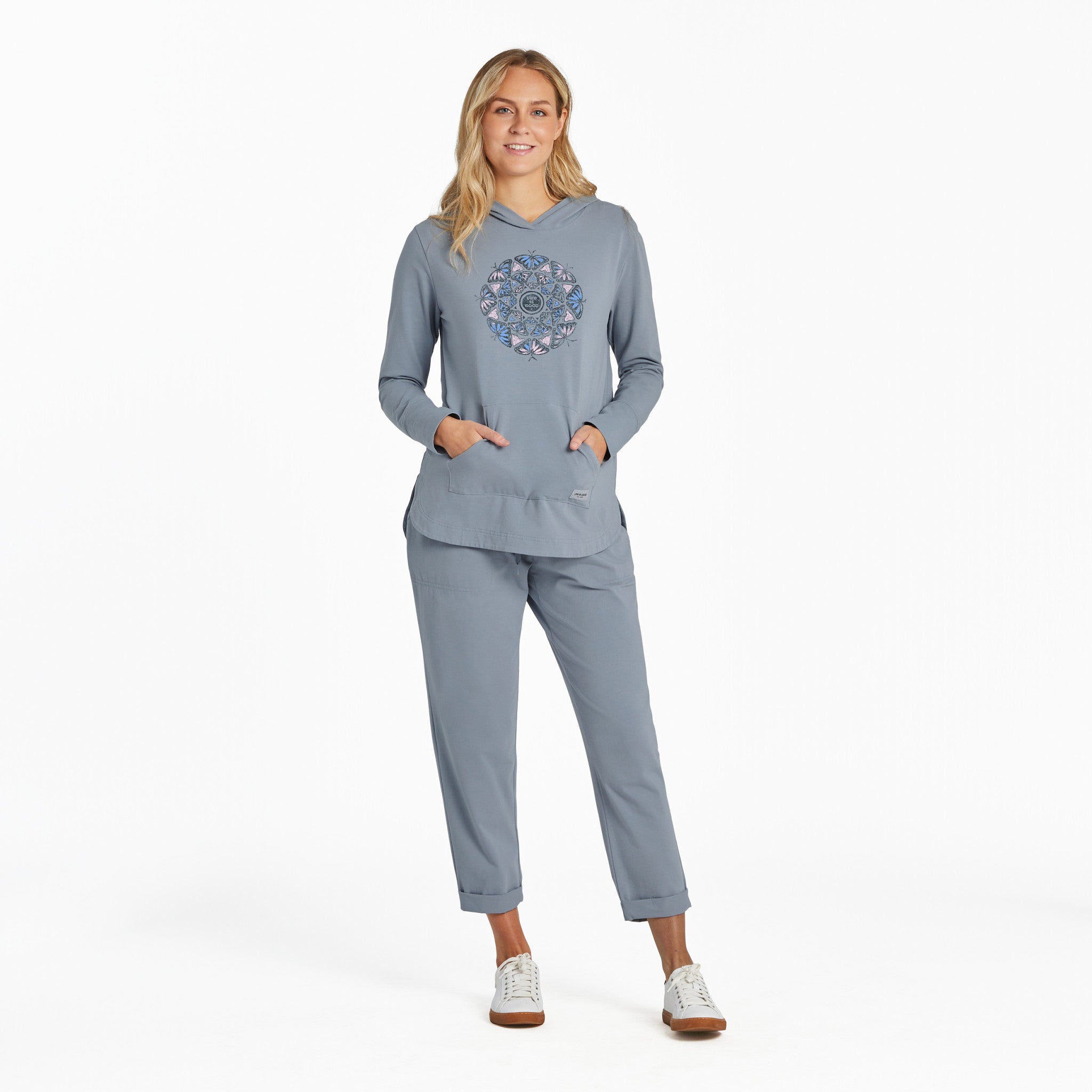 Women's Hand Drawn Butterfly Mandala Crusher-FLEX Hoodie Tunic