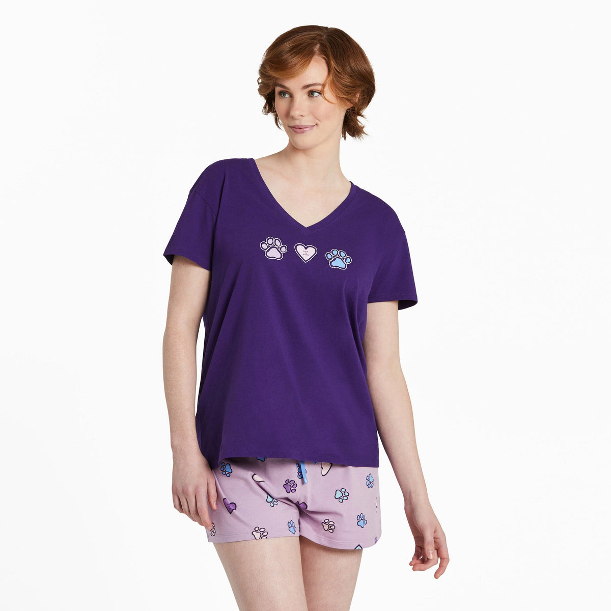 Women's Heart Paw Trio Snuggle Up Relaxed Sleep Vee