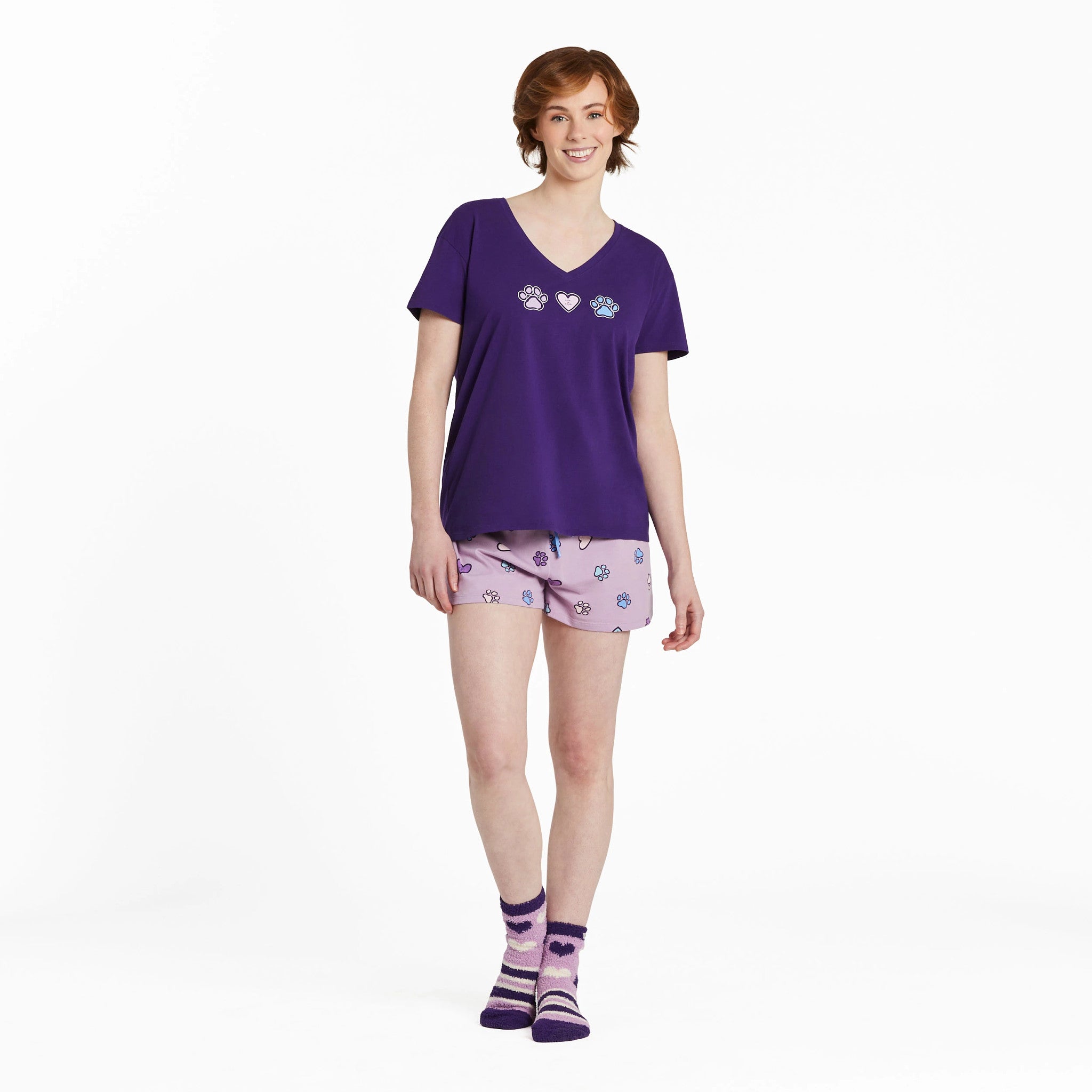 Women's Heart Paw Trio Snuggle Up Relaxed Sleep Vee