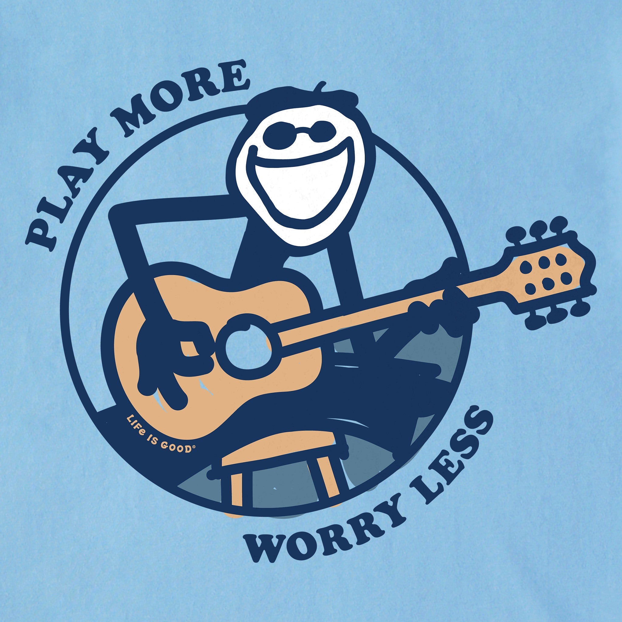 Men's Play More Worry Less Jake Guitar Short Sleeve  Tee
