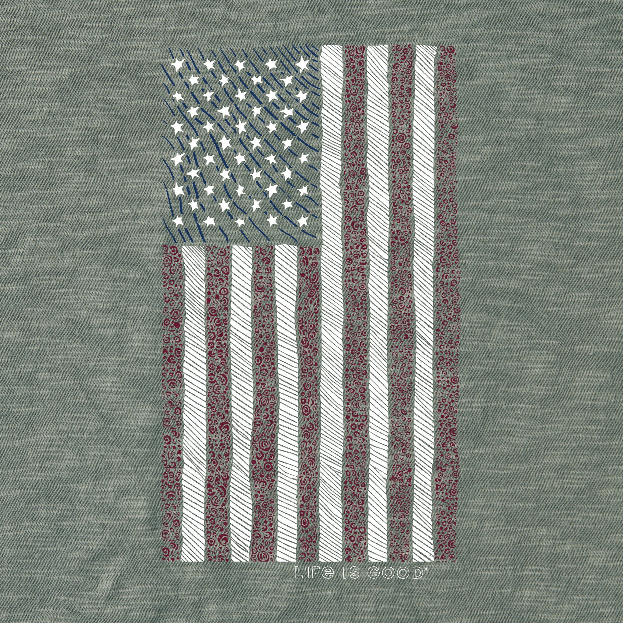 Men's Vertical USA Flag Hand Drawn Textured Slub Hoodie