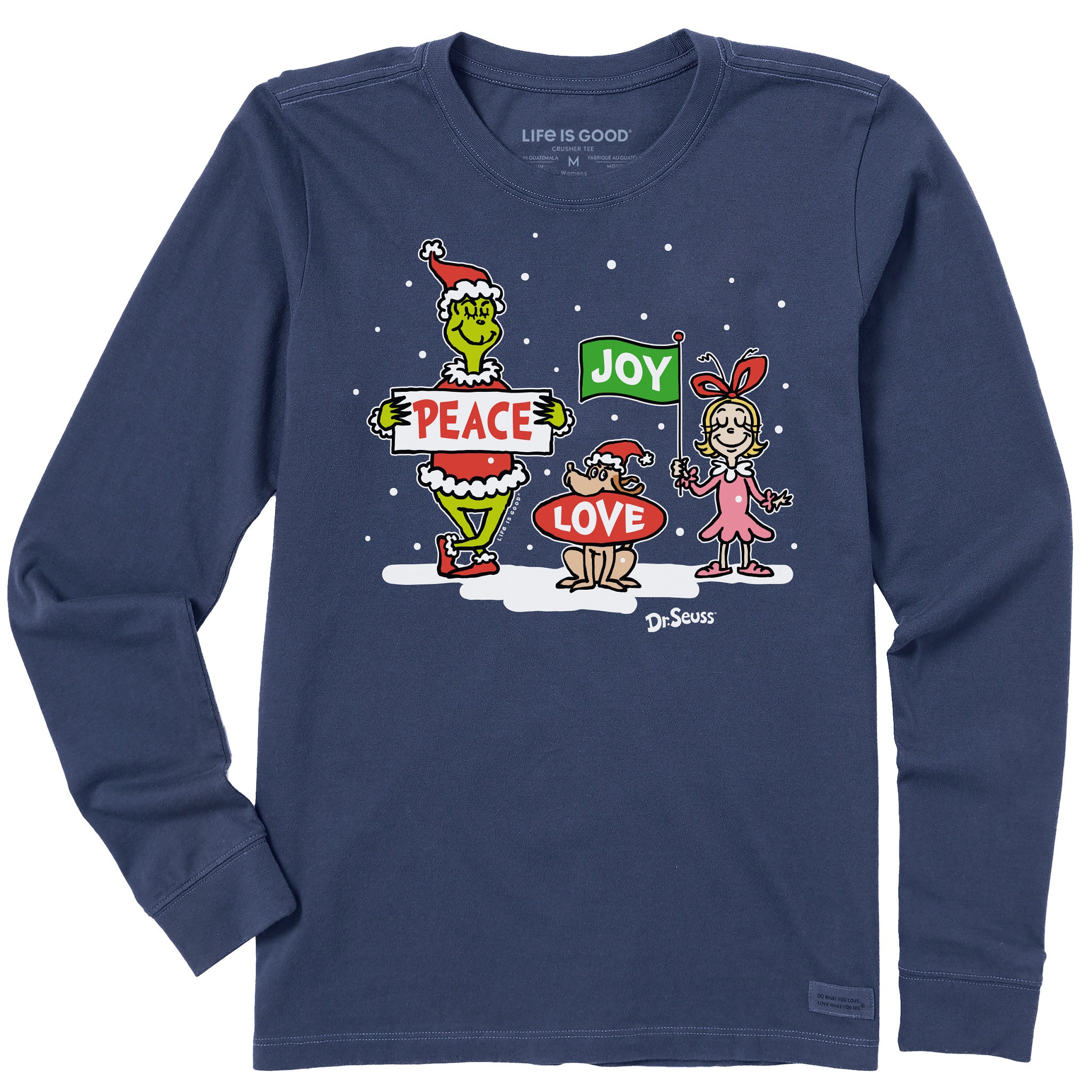 Women's Grinch Peace Love Joy Long Sleeve Crusher Tee
