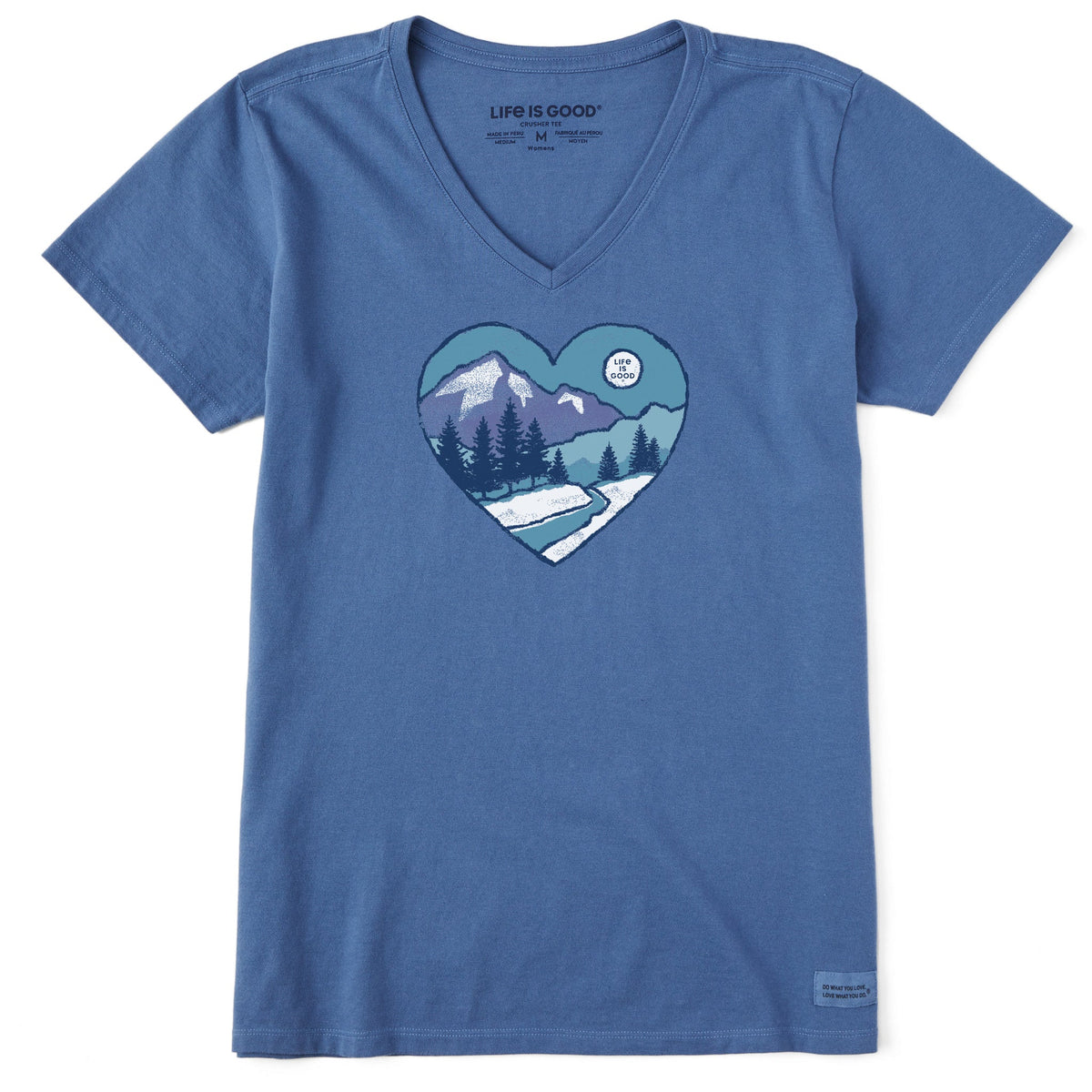 Women's Heart Snow Scene Short Sleeve Crusher Vee