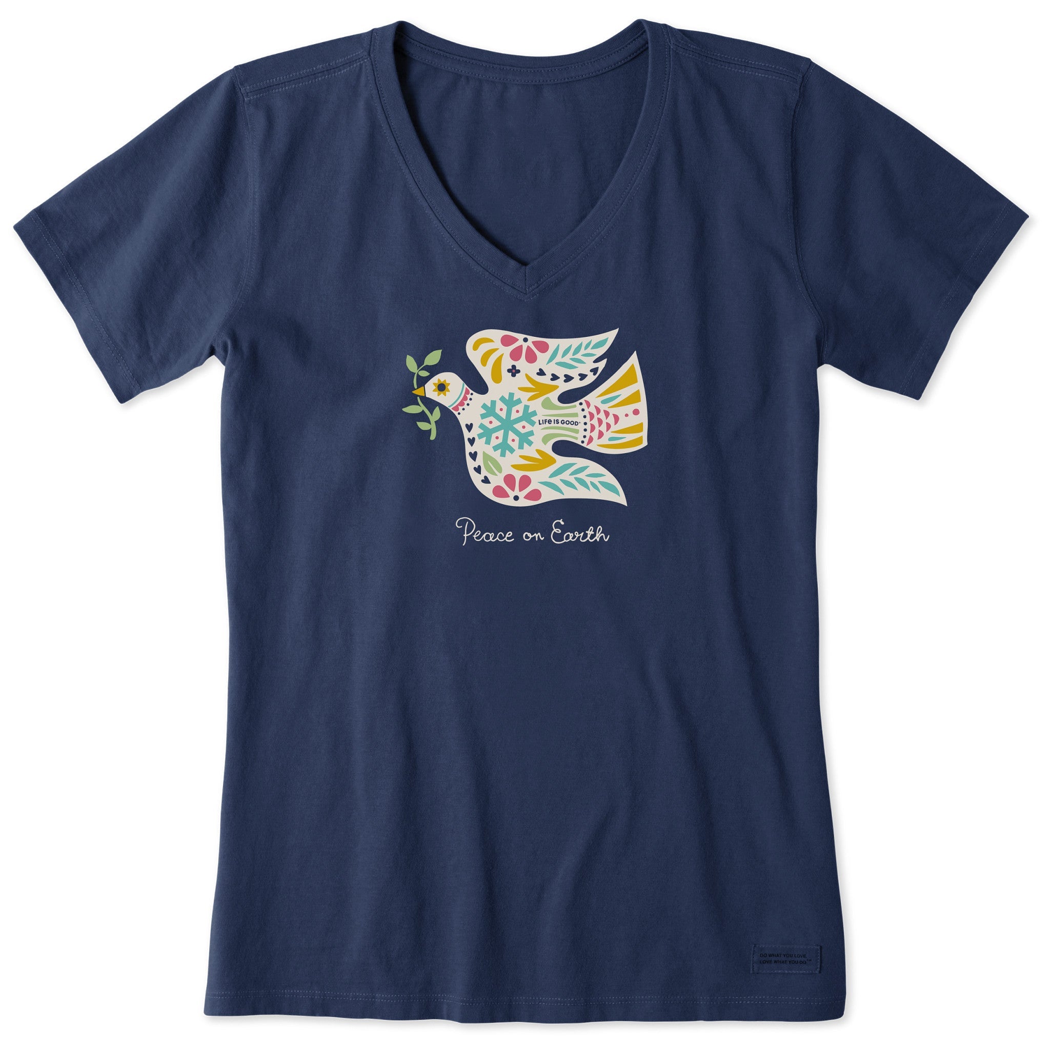 Women's Folkie Peace on Earth Dove Short Sleeve Crusher Vee