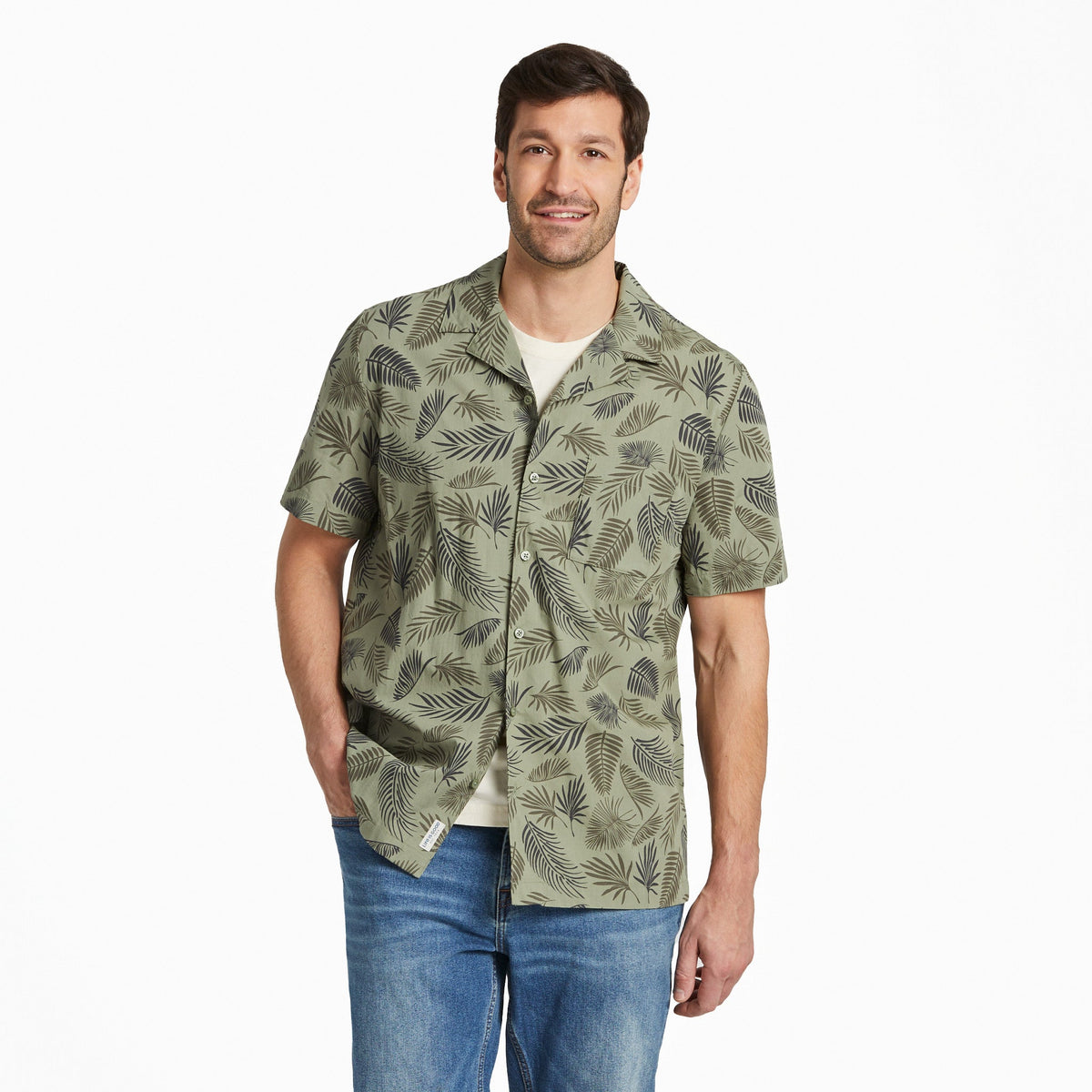 Men's Falling Ferns Pattern Camp Shirt