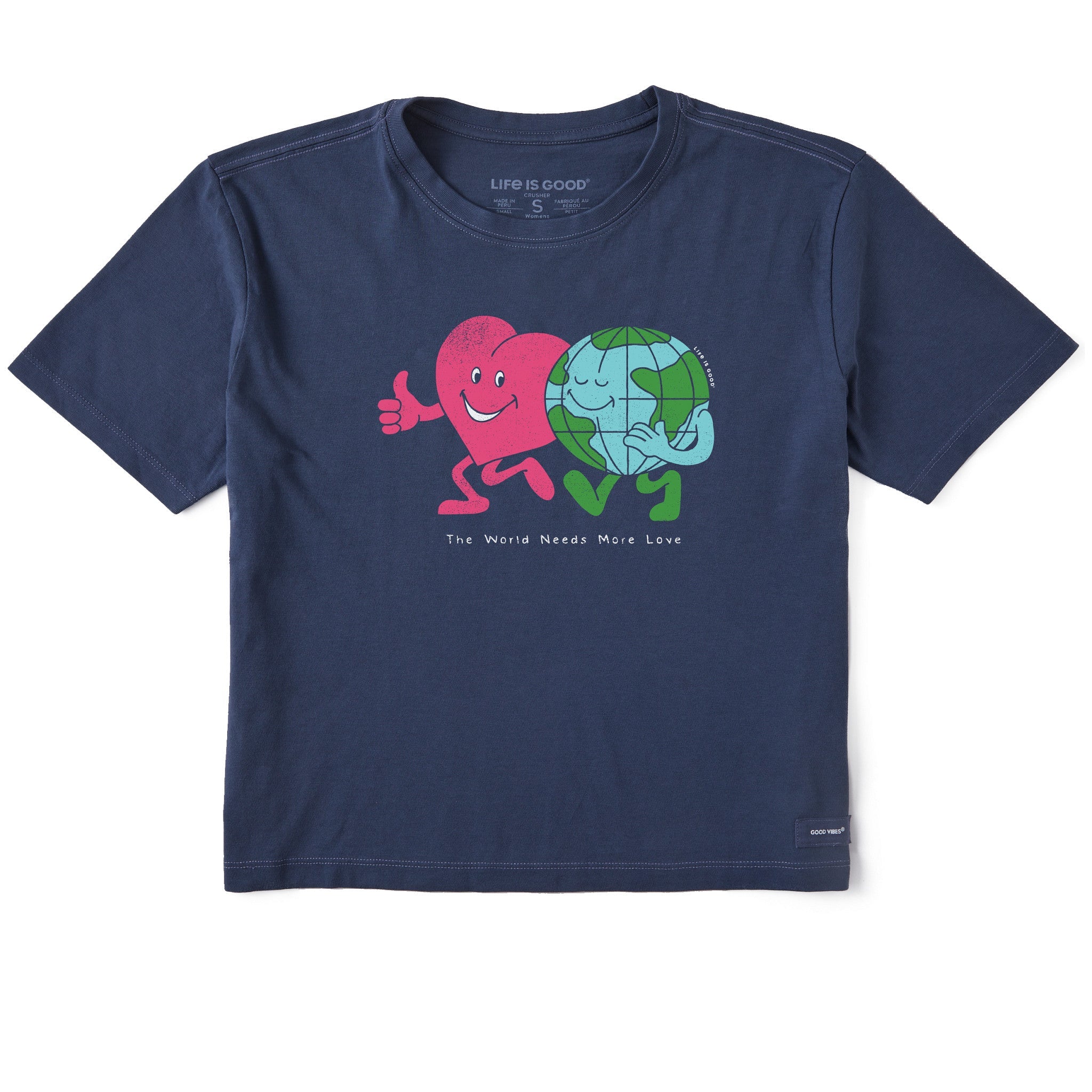 Women's Heart & World Needs More Love Short Sleeve Crusher Boxy Tee