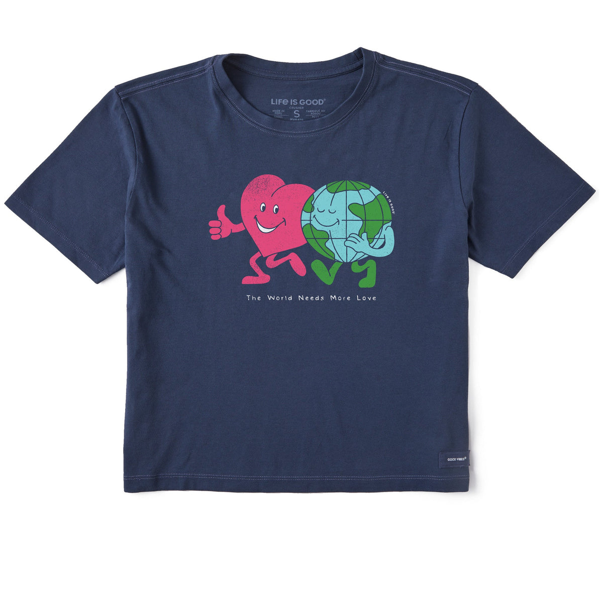 Women's Heart & World Needs More Love Short Sleeve Crusher Boxy Tee