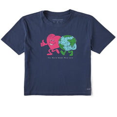 Women's Heart & World Needs More Love Short Sleeve Crusher Boxy Tee