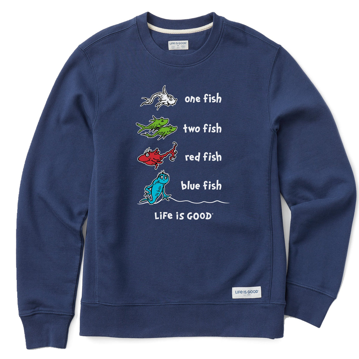 Men's One Fish Two Fish Book Cover Simply True Fleece Crew