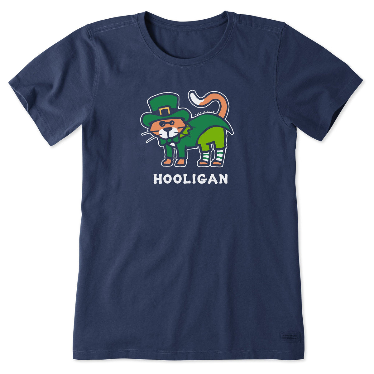 Women's Cat Lucky Leprechaun Short Sleeve Crusher Tee