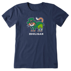 Women's Cat Lucky Leprechaun Short Sleeve Crusher Tee