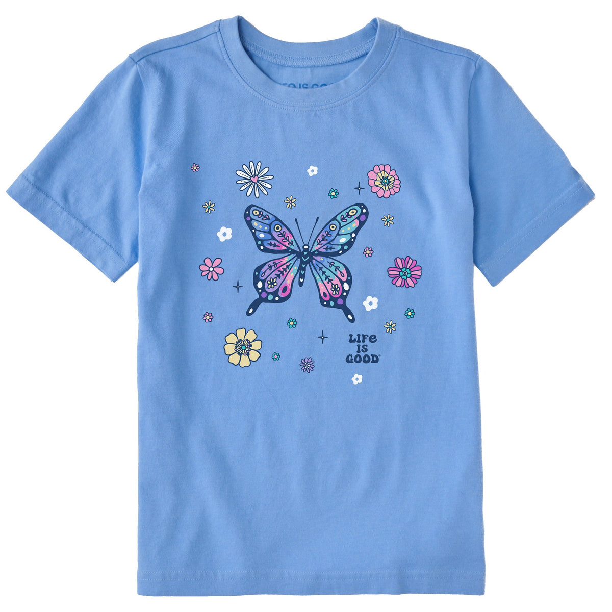 Kids Tie Dye Retro Butterfly Flowers Short Sleeve Crusher Tee