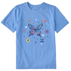 Kids Tie Dye Retro Butterfly Flowers Short Sleeve Crusher Tee