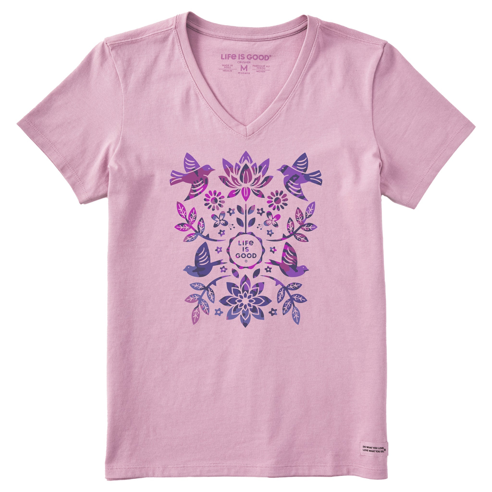 Women's Folk Art Garden Tie Dye Short Sleeve Vee