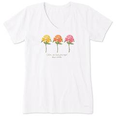 Women's 3 Botanical Peonies Short Sleeve Vee