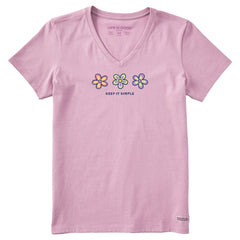 Women's Keep it Simple Three Daisies Short Sleeve Vee
