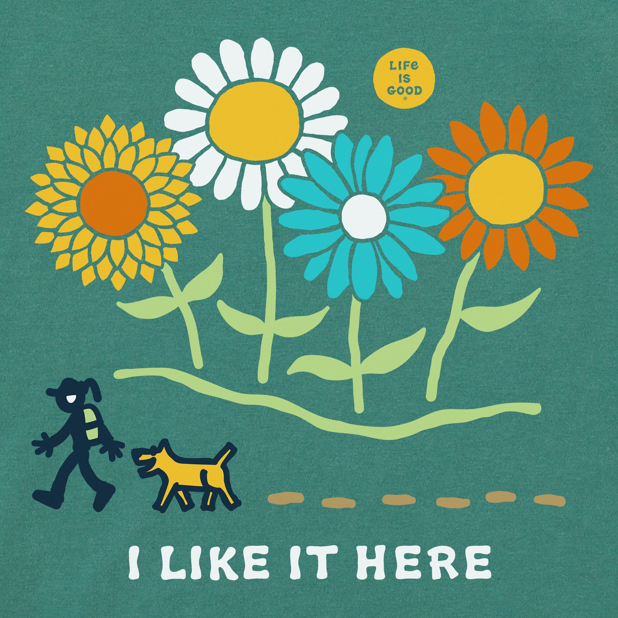 Women's I Like it Here Jackie and Rocket Wildflowers Short Sleeve Crusher Tee
