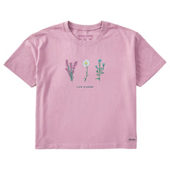 Women's Detailed Wildflowers Short Sleeve Crusher Boxy Tee