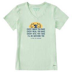 Women's I'll Be Watching You Yellow Lab Short Sleeve Crusher Vee