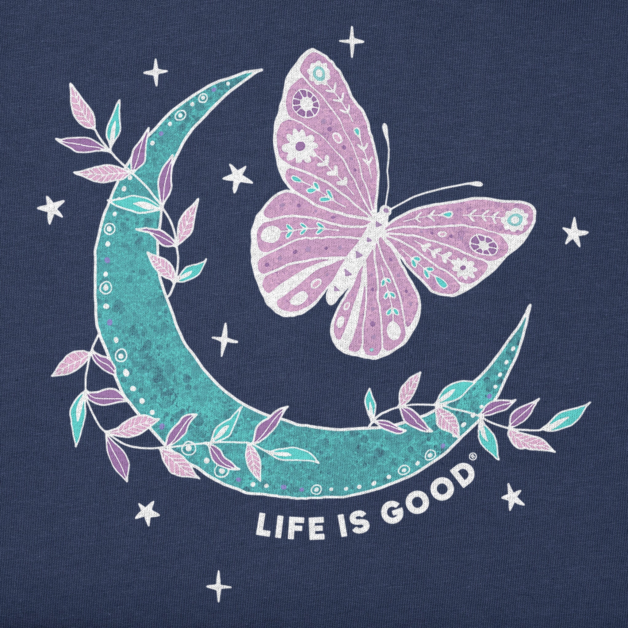 Women's Celestial Butterfly Moon Short Sleeve Crusher Vee