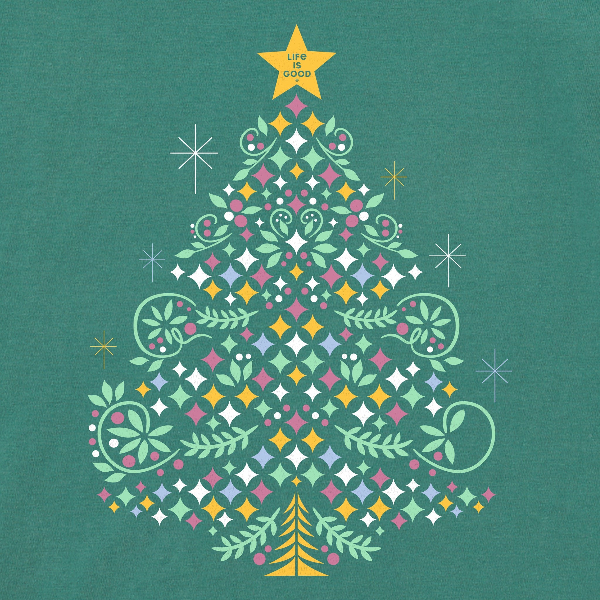 Women's Christmas Tree Sparkles Long Sleeve Crusher Vee