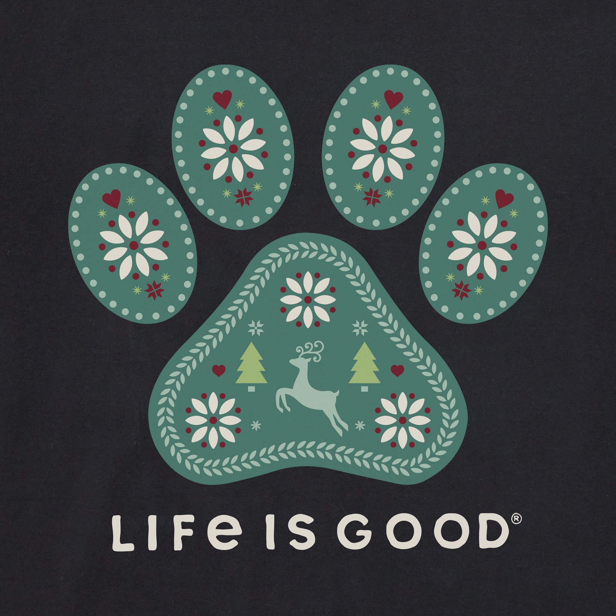 Women's Holiday Paw Long Sleeve Snuggle Up Relaxed Sleep Tee