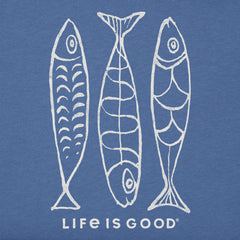 Men's Three Fish Sketch Long Sleeve Crusher Tee