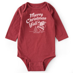 Baby Santa Merry Christmas Y'all Long Sleeve Crusher Bodysuit