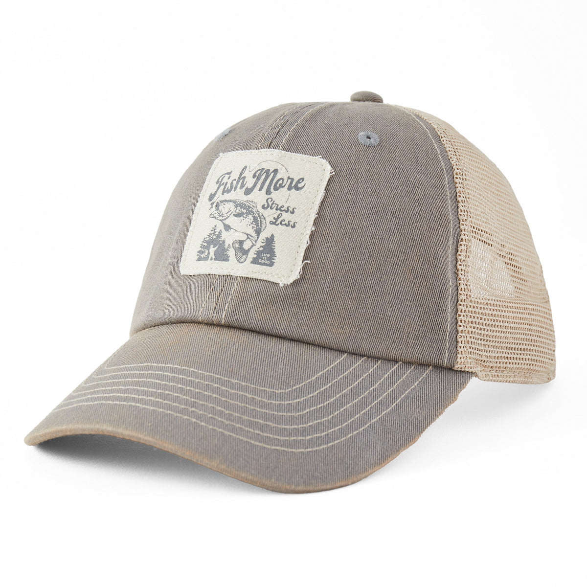 Adult Unisex Fish More Stress Less Bass Old Favorite Mesh Back Cap