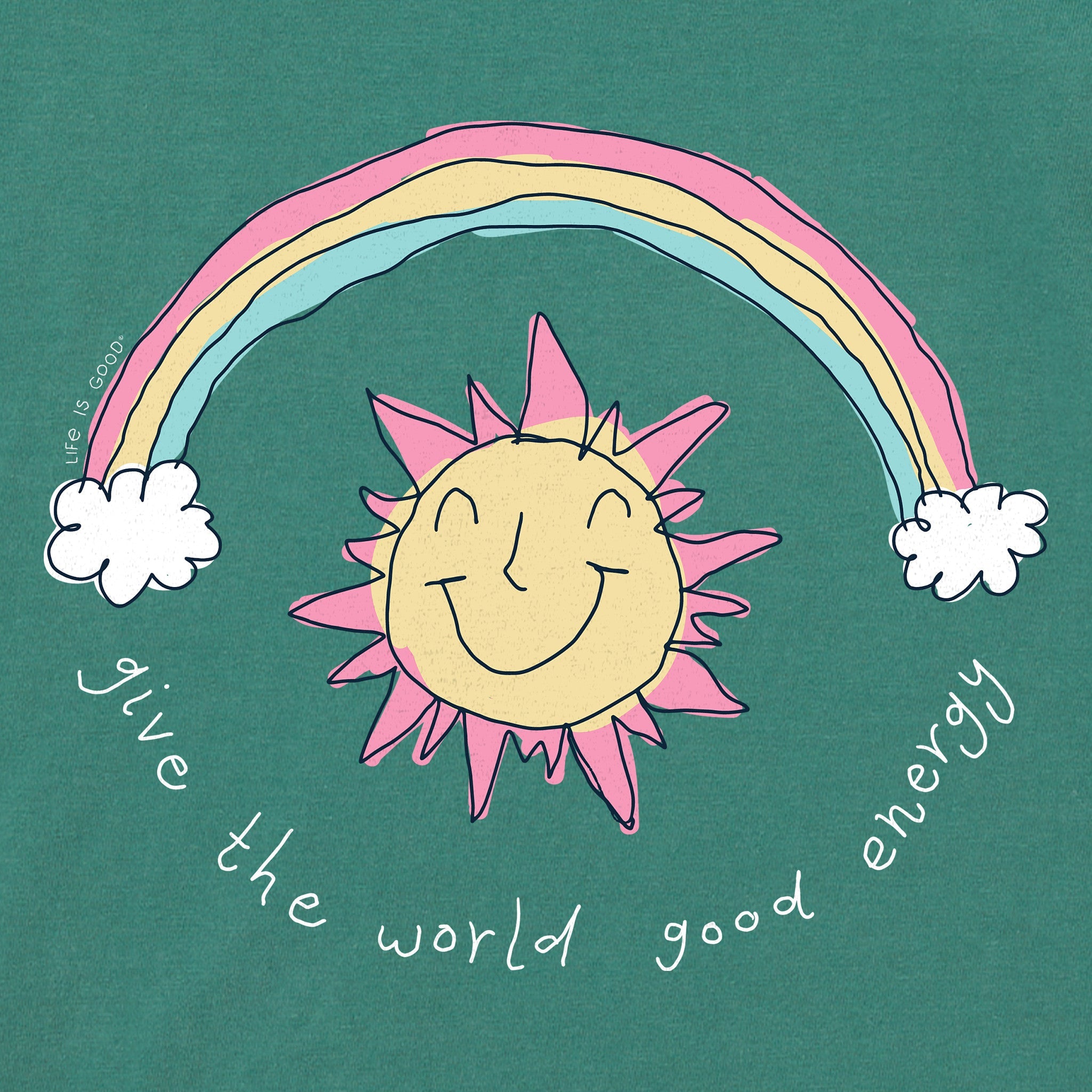 Kids Sun and Rainbow Good Energy Long Sleeve Crusher Tee