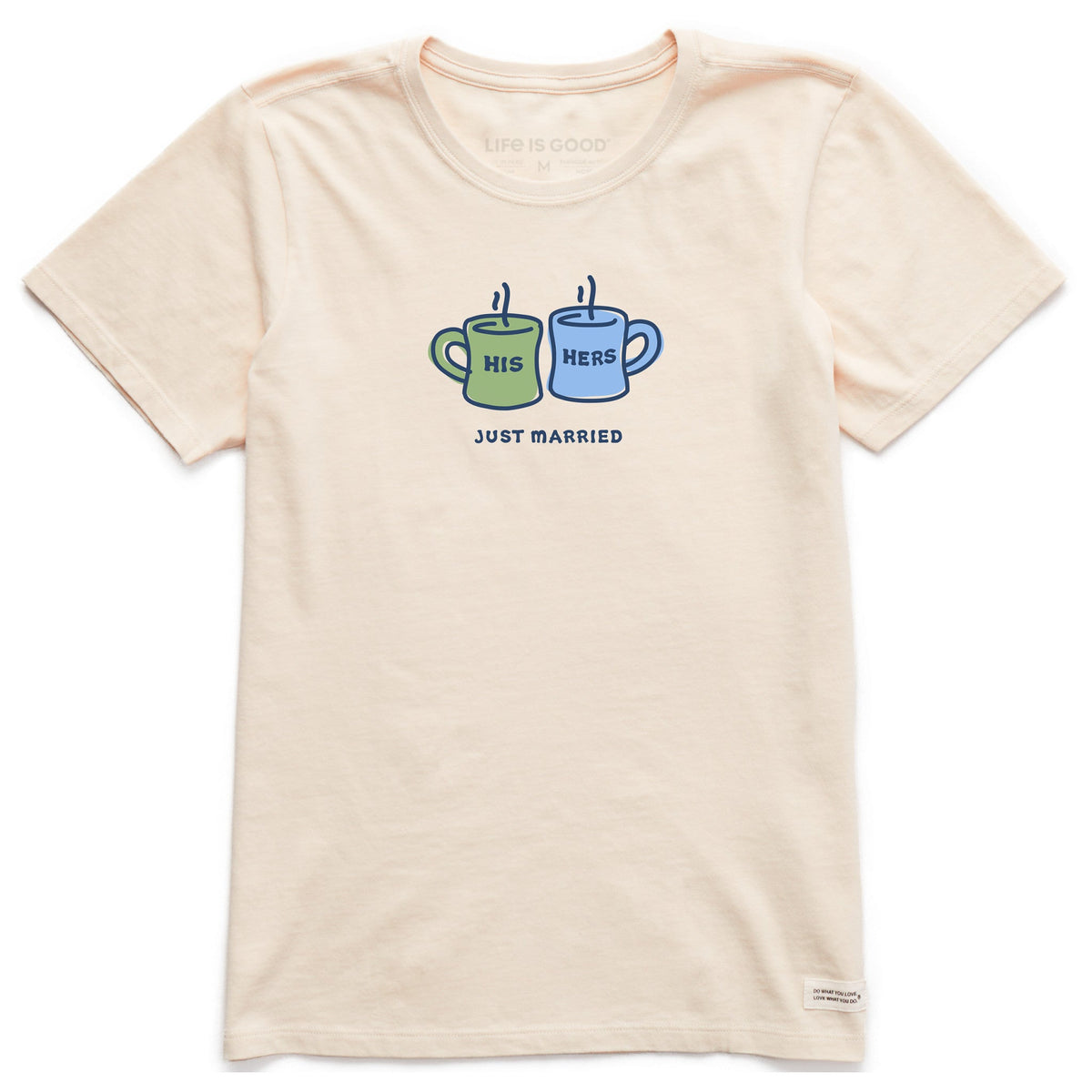 Women's His Hers Just Married Mugs Short Sleeve Crusher Tee